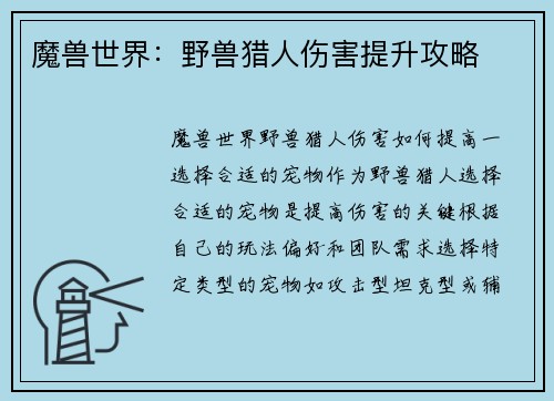 魔兽世界：野兽猎人伤害提升攻略